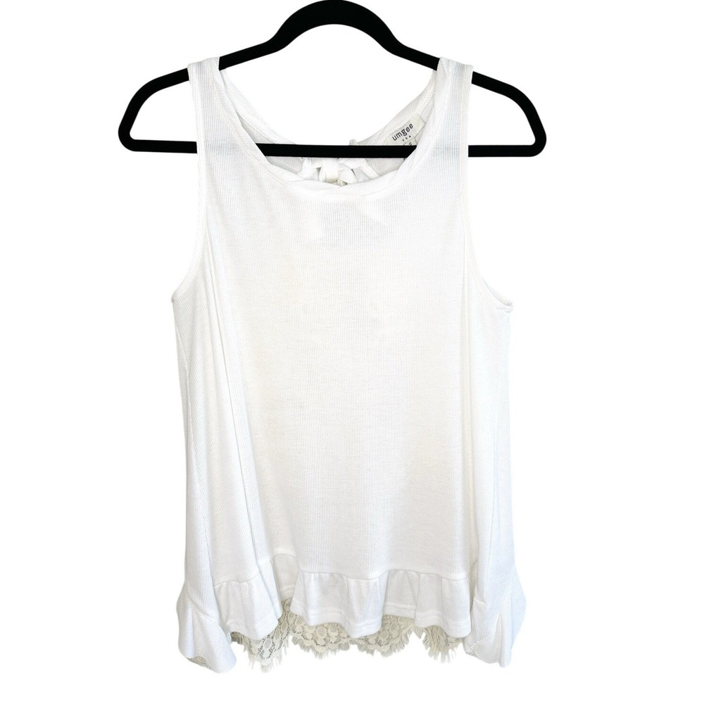 Umgee Boho Lace Tank Top S White Open Tie Back Ruffle Cottagecore Romantic NWT - Picture 3 of 11